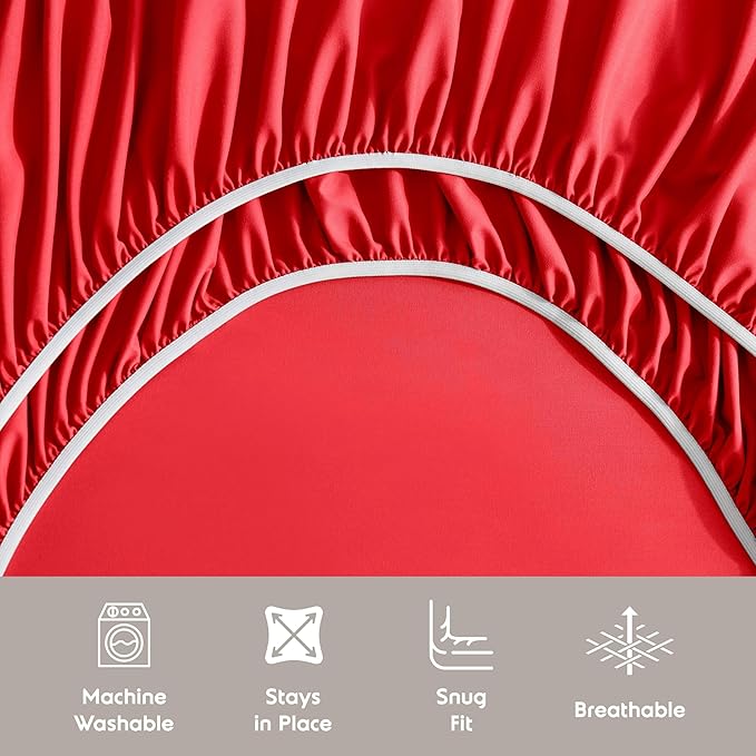 Nestl Full XL Sheet Set - Luxury 1800 Ultra-Soft Microfiber Full Extra Long Bed Sheets - Double Brushed - Deep Pockets - Easy Fit - 4 Piece Set - Bedding Sheets & Pillowcases (Full XL, Red)