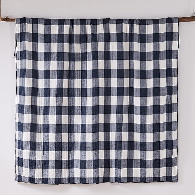 Levtex Home - Camden Quilt Set -Twin/Twin XL Quilt (68 x 86 in.) + One Standard Pillow Sham (26 x 20 in.) - Buffalo Check in Navy and Cream - Reversible Pattern - Cotton