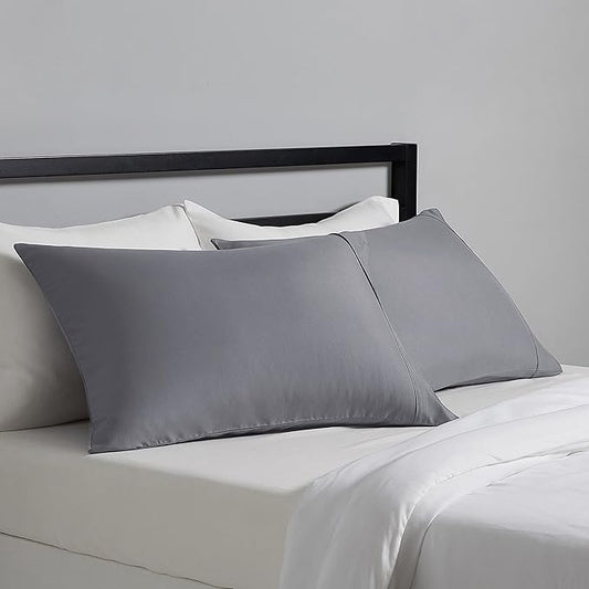 Amazon Basics King Pillowcases Set of 2 - Lightweight, Super Soft Easy Care Microfiber, Dark Gray, 40" L x 20" W, Pillows Not Included