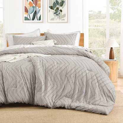 Litanika Comforter Oversized King Size Set Linen, 3 Pieces Chevron Tufted Solid Bedding Comforter Sets, Fluffy Bed Set