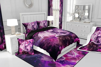 Dragon Kids Comforter Set Queen Size,Western Magical Dragon Bedding Set for Boys Teens Adults Room Decor,Animal Galaxy Nebula Duvet Insert 3Pcs,Glitter Starry Sky Wildlife Quilt Set,2 Pillowcases