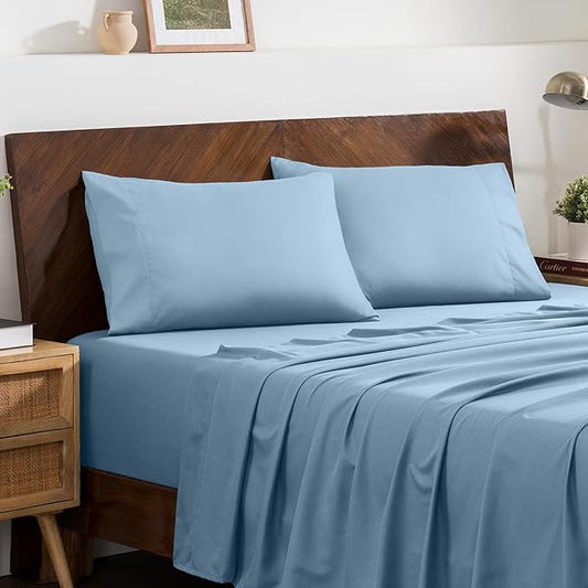 Bare Home Microfiber Pillow Cases - King 20x36 - Cooling Pillowcases - Double Brushed - Easy Care - Envelope Closure (King Pillowcase Set of 2, Light Blue)