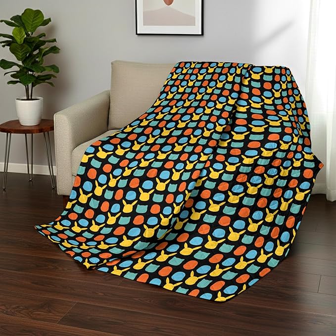 Northwest Pokemon Striped Favorites Full/Queen Quilted Blanket, Cozy Fantasy Bedding for Gamers, Kids & Adults, Throw for Bedroom, Sofa, or Game Room Décor, 90 x 90 Inches