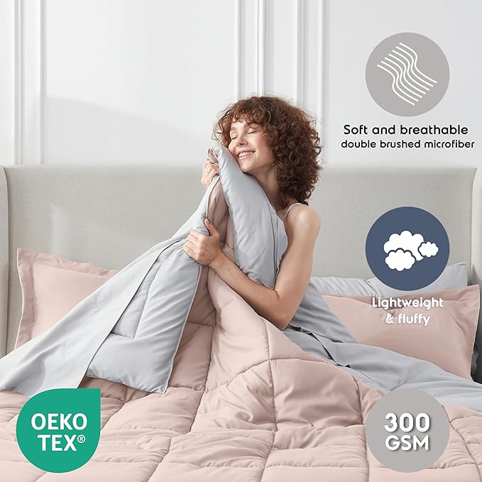 Nestl 7 Piece Full Comforter Set – Blush Pink Reversible Bed in a Bag – Complete Full Size Bedding Set with Sheets, Pillowcases and Shams