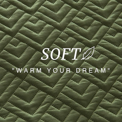 EXQ Home Quilt Set Twin Size Forest Green 2 Piece,Lightweight Soft Coverlet Modern Style Squares Pattern Bedspread Set(1 Quilt,1 Pillow Sham)