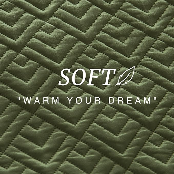 EXQ Home Quilt Set Full Queen Size Forest Green 3 Piece,Lightweight Soft Coverlet Modern Style Squares Pattern Bedspread Set(1 Quilt,2 Pillow Shams)