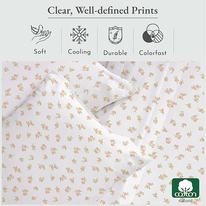 California Design Den Floral Sheet Set Twin XL, 100% Cotton Sheets, 12" Pocket Twin XL Sheets & Pillowcase Set, Soft Sateen Weave - Chic Floral