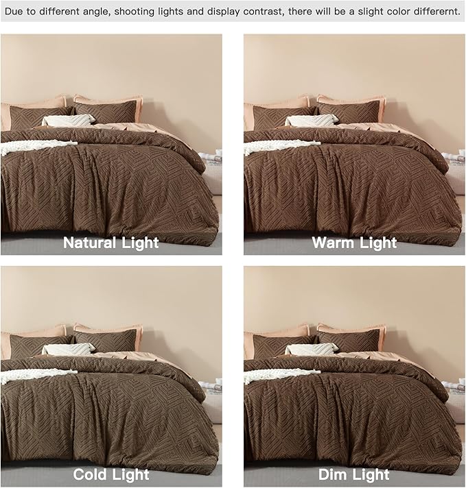 Litanika Brown King Size Comforter Set, 3 Pieces Tufted Boho Farmhouse Bedding Comforter Sets, Lightweight Fluffy Comforter Bed Set for All Season (104x90In Comforter and 2 Pillowcases)