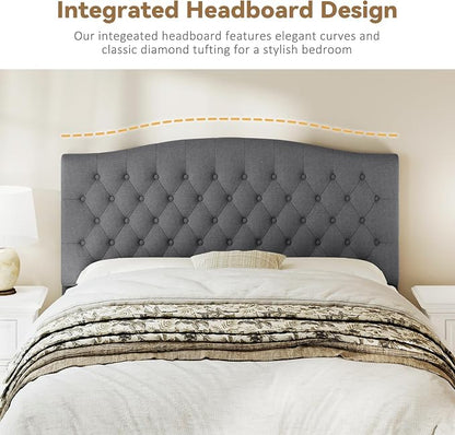 Queen Headboard Only, Upholstered Headboard for Adjustable Bed Linen Tufted Queen/Full Size Wall Mounted Head Board with Solid Wood Legs Head Board, Dark Gray