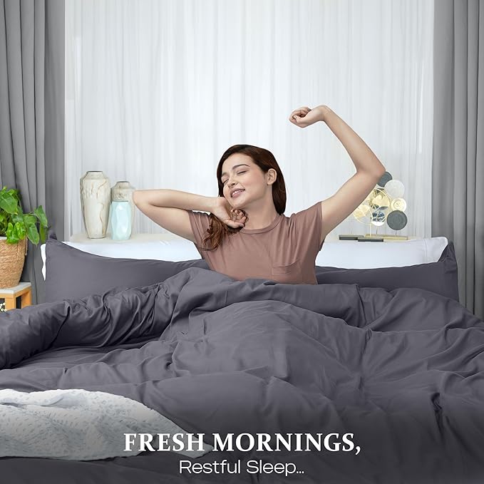 Utopia Bedding Duvet Cover King Size - 3 Piece with Zipper Closure - 1 Comforter Cover 104X90 Inches & 2 Pillow Shams 20X36 Inches (Grey) Comforter Not Included