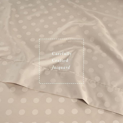 Threadmill Cotton Twin Sheet Set | 100% Cotton Sheets for Twin Size Bed | Damask Jacquard Sateen Twin Bed Sheets Set with 16” Deep Pocket | Soft Breathable 3-Piece Cooling Sheet Set | Beige