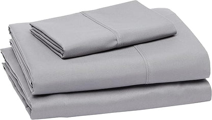Amazon Basics Lightweight Super Soft Easy Care Wrinkle-Free Breathable Brushed Microfiber 3-Piece Bed Sheet Set with 14-Inch Deep Pockets, Twin, Dark Gray, Solid
