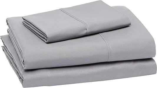 Amazon Basics Lightweight Super Soft Easy Care Wrinkle-Free Breathable Brushed Microfiber 3-Piece Bed Sheet Set with 14-Inch Deep Pockets, Twin, Dark Gray, Solid