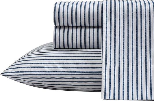 Nautica- Full Sheet Set, Cotton Percale Bedding Set, Crisp & Cool, Lightweight & Breathable (Harmead Navy, Full)