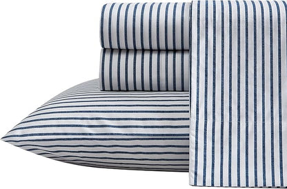 Nautica- King Sheet Set, Cotton Percale Bedding Set, Crisp & Cool, Lightweight & Breathable (Harmead Navy, King)