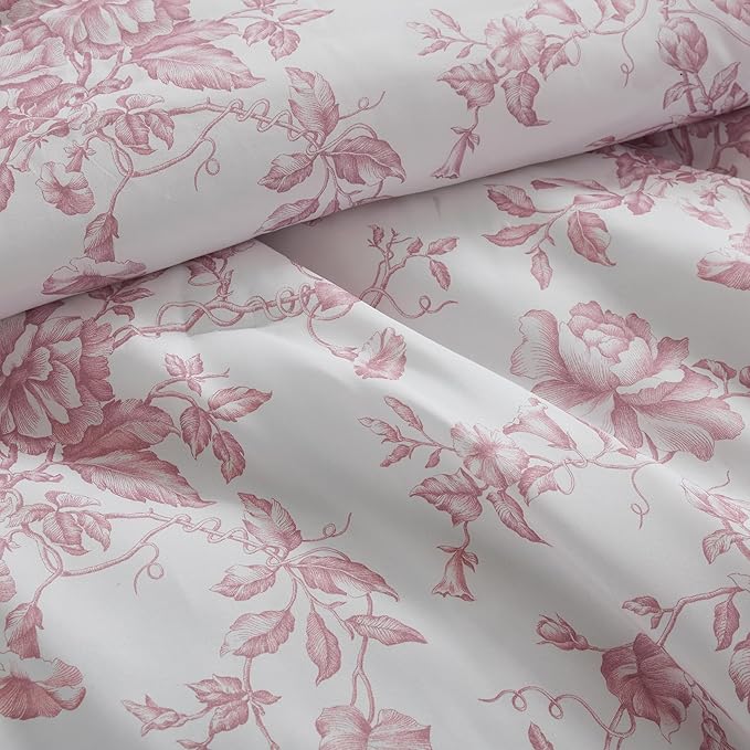 Madison Park Essentials Adele Pink Floral Twin XL Size Comforter Set – Vintage Bed in a Bag with Sheets, Reversible Ruffle Bedding, Elegant Gift for Her