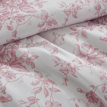 Madison Park Essentials Adele Pink Floral Twin XL Size Comforter Set – Vintage Bed in a Bag with Sheets, Reversible Ruffle Bedding, Elegant Gift for Her