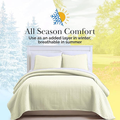 Southshore Fine Living, Inc. Oversized King Quilt Bedding Set, Soft Brushed Microfiber, Wrinkle-Free, Stain and Pet Hair Resistant Bedding, California/King Size Quilt Coverlet Set w/2 Shams, Cream