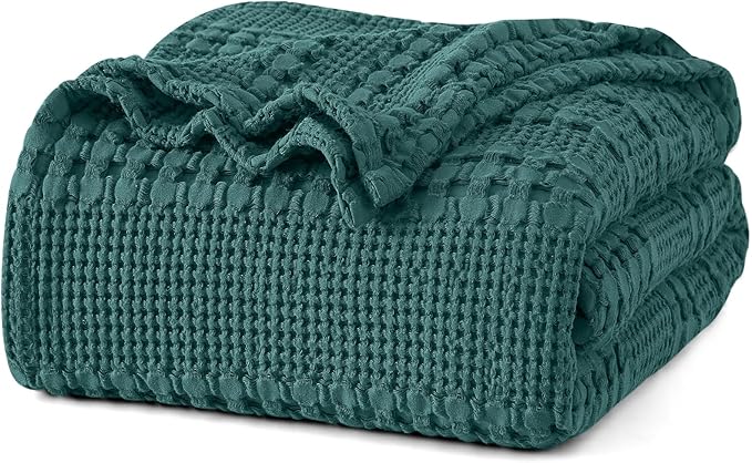 PHF 100% Cotton Waffle Weave Blanket King Size for Bed, Soft Lightweight & Breathable for Spring and Summer, All-Season Comfort, Luxury Aesthetic Blanket for Home Decor, 108"x90", Teal