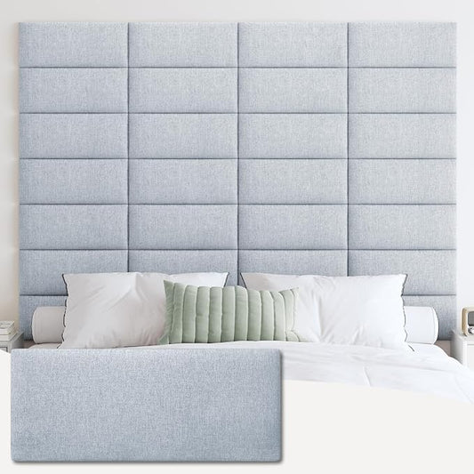 IFNOW Wall Mounted Headboard, Peel and Stick Panels, Lvory White, Queen | 3D Soundproof Acoustic Padding, Reusable and Removable Tufted fabric Bed Headboard for bedroom (9 Panels, 10" x 24")
