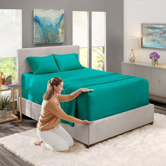 Nestl Twin Size Sheet Set, 4 Piece Extra Deep Pocket (18-24 inches), Microfiber, Hotel Luxury, Soft, Breathable, Wrinkle-Free, Easy to Care, Teal