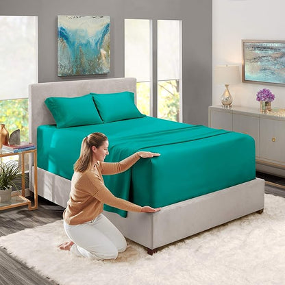 Nestl Queen Size Sheet Set, 4 Piece Extra Deep Pocket (18-24 inches), Microfiber, Cooling, Hotel Luxury, Soft, Breathable, Wrinkle-Free, Easy to Care, Teal