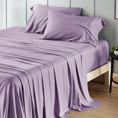 Bedsure California King Sheet Sets, Cooling Sheets for Hot Sleepers, Rayon Derived from Bamboo, PureWoven, Breathable & Soft, Deep Pocket Up to 16 Inches, Hotel Luxury Silky Bedding, Lilac