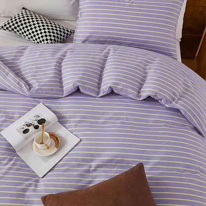 Bedbay Lavender Striped Duvet Cover Set Queen Size, 100% Cotton Sateen Bedding Set, Silky Soft Light & Fresh 3 Piece Duvet Cover for All Seasons