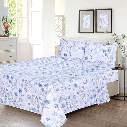 RUVANTI 100% Cotton Sheets – Queen Size Percale Bedding, Cooling & Breathable Floral Design, Durable with a Crisp, Soft & Comfortable Feel, 16" Deep Pocket, 4-Piece Set, Monotones