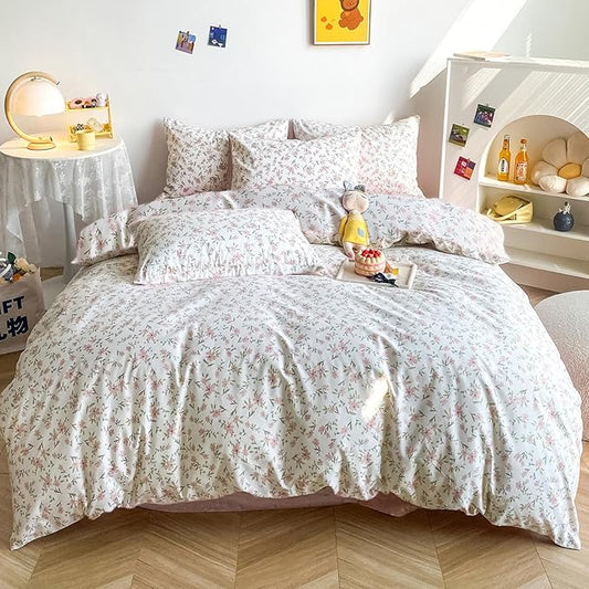 HighBuy 3 Piece Teen Comforter Set Full Size All Season Pink Floral Farmhouse Bedding Comforter Full with 2 Pillowcases,Washable Cozy Comforter for Girls,Fluffy Comfy Bedding Sets