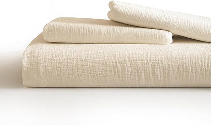 SE SOFTEXLY Muslin Duvet Cover Twin Size, 100% Washed Cotton Duvet Cover Set, Ultra Soft Comforter Cover Linen Like, 2 Pieces Minimalist Gauze Duvet Cover with 1 Pillowcase, 68"x90", Off-White