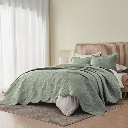 Kingnex Oversized King Bedspreads 128x120 for Extra Wide Tall King or Cal King Bed Ultrasonic Quilted Coverlet Set 3 Piece Include 1 Quilt 2 Pillowcases Sage