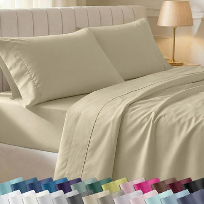 California Design Den Split King Sheets Sets for Adjustable Bed - Soft 400 Thread Count Sateen Natural 100% Cotton Sheets, Deep Pockets, Breathable, & Durable Bedding Set - Beige (Golden Tone)