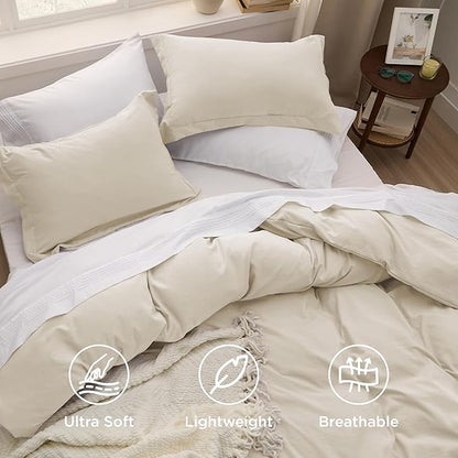 Bedsure Oat Milk Duvet Cover King Size - 3 Pieces Prewashed Cotton-Like Polyester Extra Soft Bedding Set, Includes 1 Duvet Cover 104x90 Inches with Zipper Closure & 2 Pillow Shams, No Comforter
