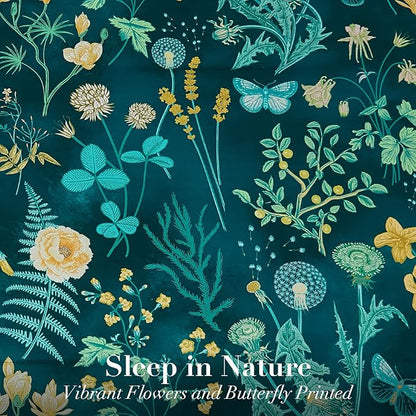 Yiran Queen Comforter Set 7 Piece, Teal Green Floral Bedding Set, Bed in a Bag Queen Size with Botanical Flowers Spring, Soft Lightweight Complete Comforters with Sheets for All Season
