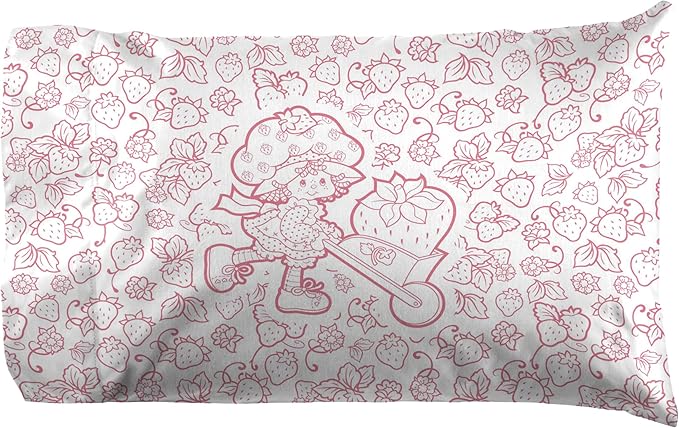 Jay Franco Kids Sheet Set with Fitted, Flat Sheets & Pillow Cover - Ultra-Soft Bedding with Pillowcase for Room Decor, Pink - Strawberry Shortcake, 3 Piece Twin
