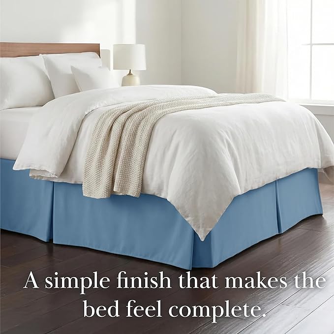 Southshore Fine Living, Inc. Pleated Queen Bed Skirt, 14 Inch Drop Dust Ruffle Queen Size, Pet Hair Resistant Microfiber, Blue Queen Dust Ruffle, Easy Care - Coronet Blue