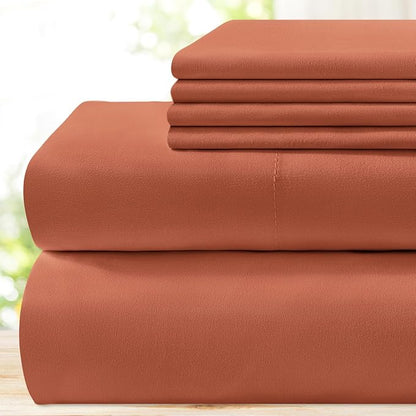 BYSURE 6 Pieces Bed Sheets Set(Full, Terracotta) - Hotel Luxury Super Soft 1800 Thread Count 100% Microfiber Sheets with Deep Pockets, Wrinkle & Fade Resistant