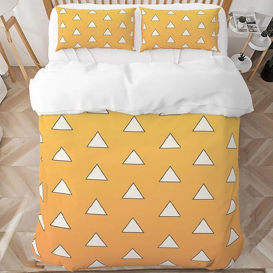 INFLAG Anime Bedding Set - Soft Brushed Microfiber 68x90 Inches Duvet Cover Set, 3 Piece, 1 Duvet Cover with Zipper Closure and 2 Pillow Shams (Twin,Yellow)