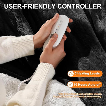 Electric Blanket Full Size Heated Blanket 72X84in - Heating Blanket Soft Plush Sherpa with 5 Heating Level & 10 Hour Auto Off, ETL Certified & Overheat Protection, Gifts for Grandma(Charcoal Grey)