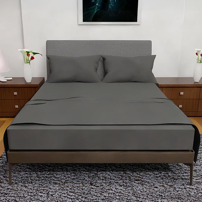 Royal Bliss King Size Sheets Set - 4 Piece Bedding - Wrinkle Free - Double Brushed, Deep Pocket Set, Cooling Sheets (Dark Grey, King)