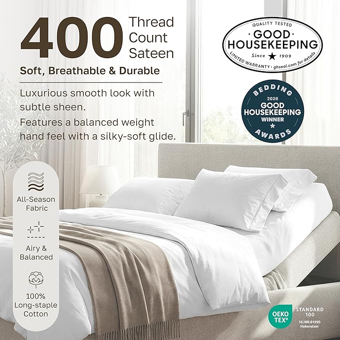 California Design Den Split King Sheets Sets for Adjustable Bed - Soft 100% Cotton Sheets, 400 Thread Count Sateen, Deep Pockets, Durable Bedding - Taupe