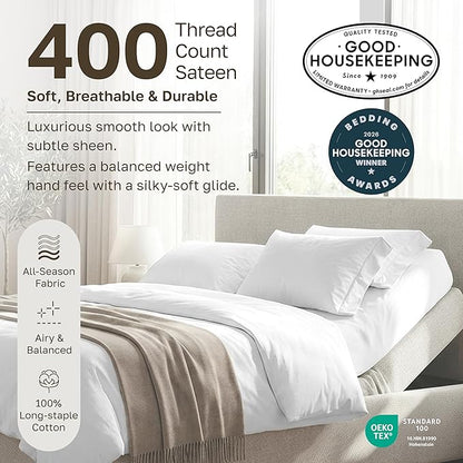 California Design Den Split King Sheets Sets for Adjustable Bed - Soft 400 Thread Count Sateen, Natural 100% Cotton Sheets with Deep Pockets, Breathable, and Durable Bedding Set - Seafoam