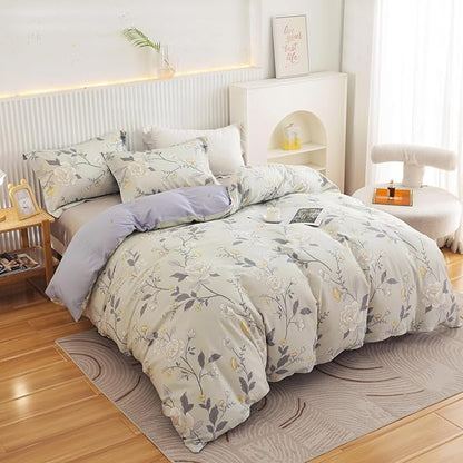 OAITE Duvet Cover King Size - 100% Cotton Comforter Cover Floral Duvet Cover Sets 3-PC, Breathable Duvet Cover with Zipper Closure & Corner Ties