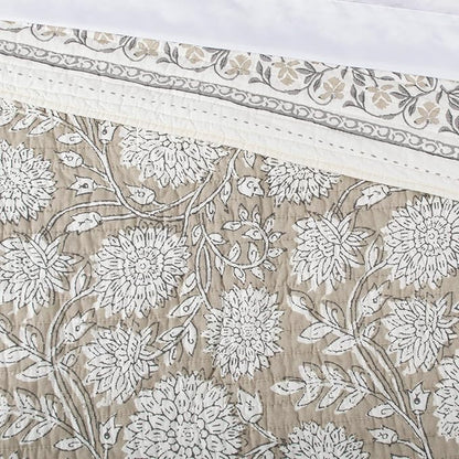 Levtex Home – Adare Taupe Bedspread Set – Full Bedspread (96x106in.) and 2 Standard Shams (20x26in.) – Floral Botanical Design – Taupe and White – Reversible – Cotton
