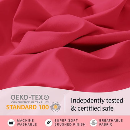 LuxClub 3 PC Twin XL Sheet Set, Deep Pockets Wrinkle Free Cooling Bed Sheets Hotel Bedding for Women, Men, Kids & Teens, Includes 1 Fitted Sheet, 1 Flat Sheet and 1 Pillowcase-Silky Soft Red