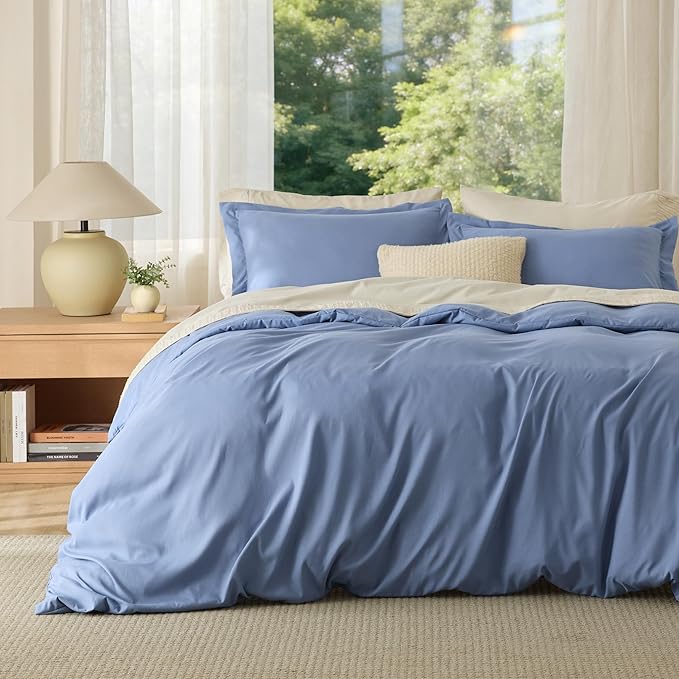 Bedsure Duvet Cover Full Size - Soft Double Brushed Bedding Set for Kids & Adults, Zipper Closure, 3 Pieces, Includes 1 Duvet Cover (80"x90") & 2 Pillow Shams, NO Comforter, Slate Blue