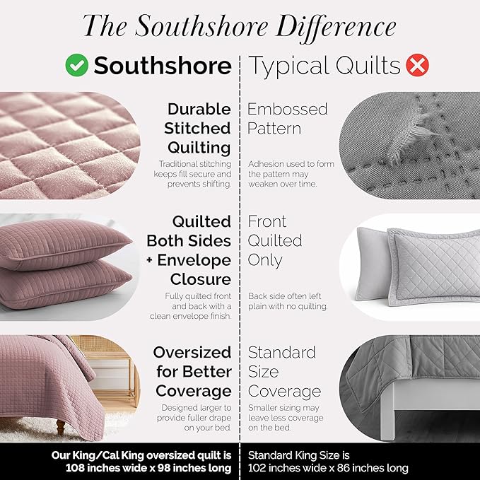 Southshore Fine Living, Inc. Oversized King Quilt Set, Lavender Quilt Bedspread King/California with 2 Matching Pillow Shams, Machine Washable Bedding, Soft & Cozy Coverlet, Lavender