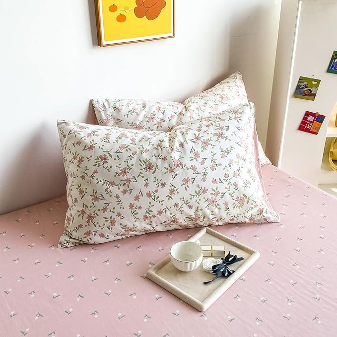 HighBuy 3 Piece Teen Comforter Set Full Size All Season Pink Floral Farmhouse Bedding Comforter Full with 2 Pillowcases,Washable Cozy Comforter for Girls,Fluffy Comfy Bedding Sets