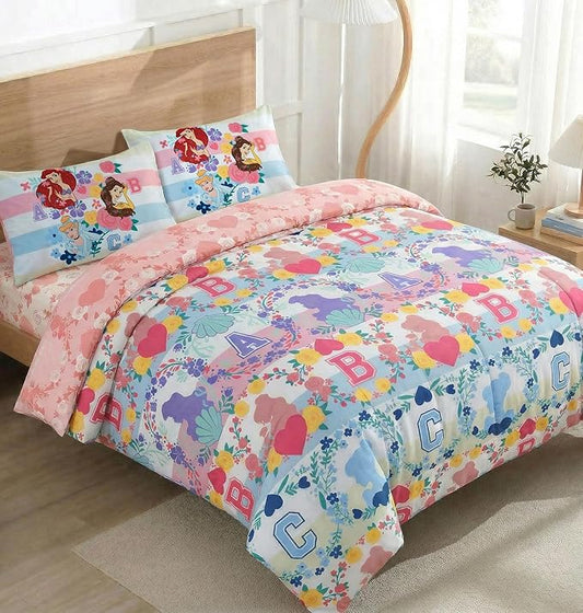 Northwest Disney Princess Full Size Comforter Set, 5 Piece Reversible Design Ultra Soft Fade Resistant Microfiber Kids Bedding Set, Officially Licensed
